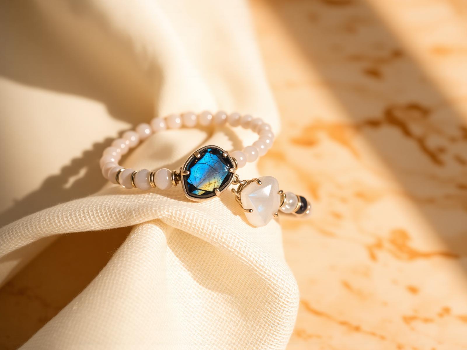 Natural crystal bracelet on linen